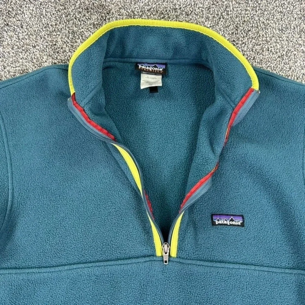 Patagonia Kids Synchilla Marsupial Boys XL 1/4 Zip Fleece‎ Pullover Green Yellow
